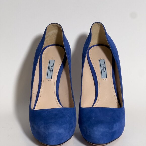 Prada High Heels Shoes Blue Suede Platform Pumps Stilettos Round Toe EU 41 US 11 - Picture 5 of 12